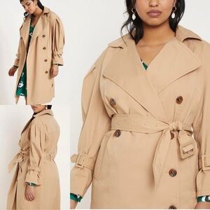Plus Size Eloquii Puff Sleeve Double-Breasted Trench Coat